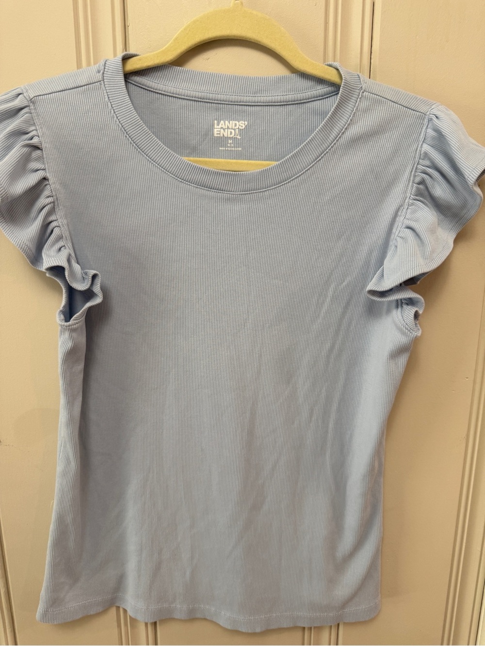 Lands’ End Light Blue Ribbed Ruffle Sleeve Top Women’s M